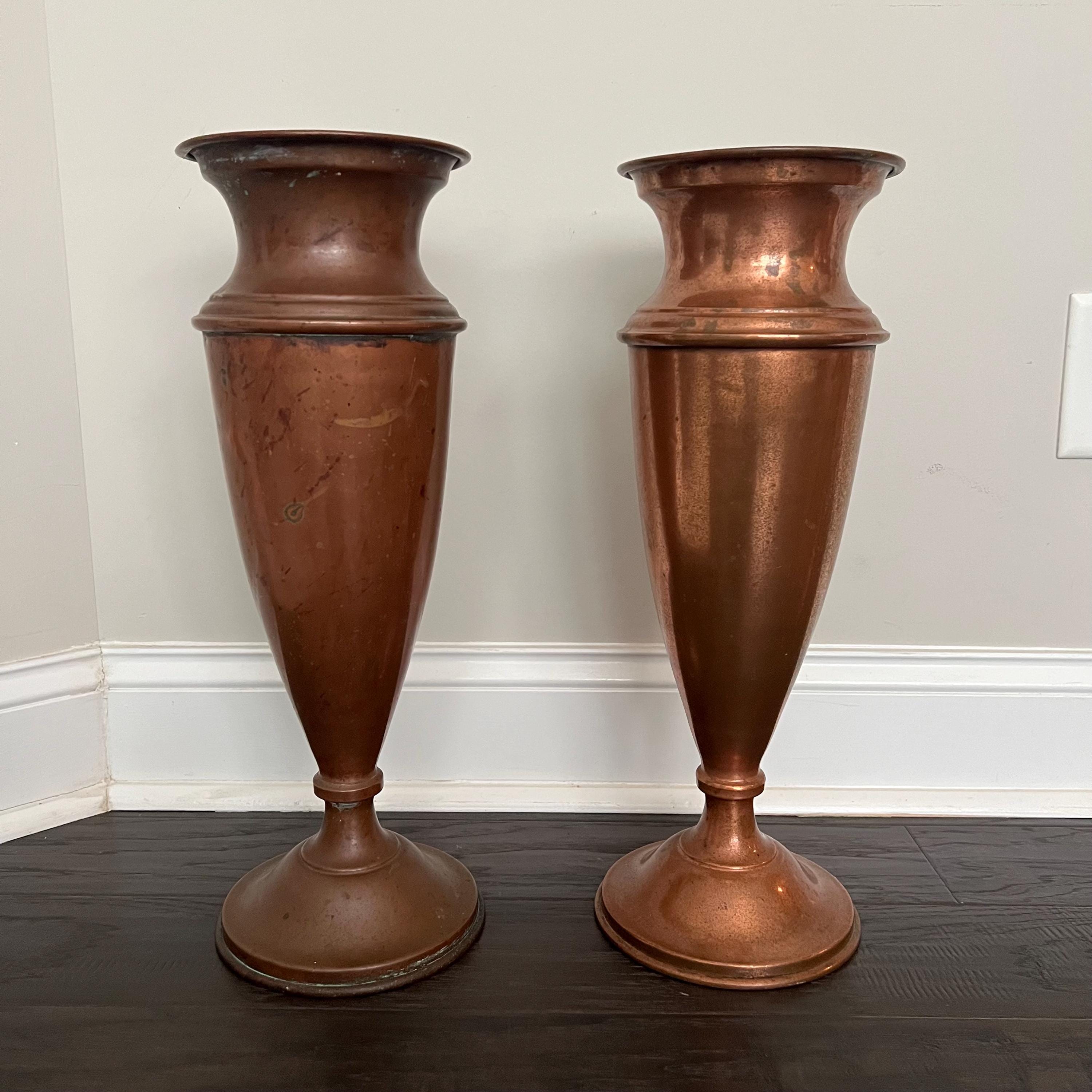 ヴィンテージの純銅製花瓶：高さ20インチの壷（ペア） - Etsy 日本