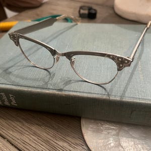 Vintage Cat Eyeglasses Silvery Gold Embellished Genuine 12 Carat Gold Filled Glasses 1960&#39;s RISO Gold Women&#39;s Cat Eye Eyeglasses