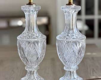 Vintage Crystal Table Lamps, Brass Base, 34" Tall - Set of 2