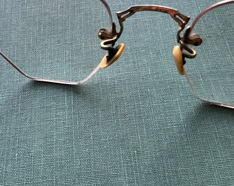 ヴィンテージ六角形老眼鏡：14Kゴールド張りフレームレス遠近両用
