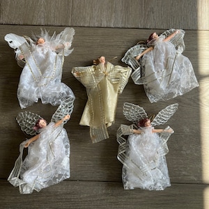 Vintage Angel Ornaments Set of 5 Handcrafted  Angels with wings Tree Ornaments Collectible Angels Holiday Decor