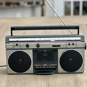 GE Radio Model 3-5451A Vintage Portable AM FM Radio  Working Radio But Cassette Player Not Working Black And Chrome Made in Hong Kong