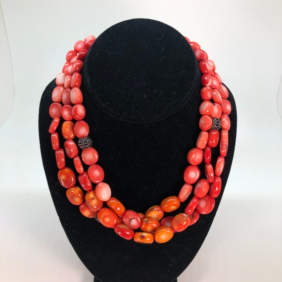 Natural Coral Necklace 17 Inch Red Bamboo Coral M… - image 1