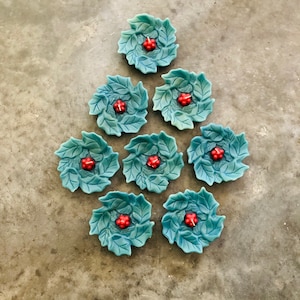 Christmas HOLLY BERRY Wax Candles Set of 8 Perfect Holiday Scuptural Vintage Holly Shaped Wax Candles Christmas Holiday Candle Decor