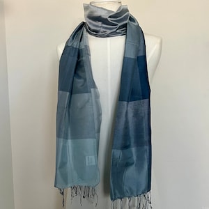 Vintage 100% Silk Scarf Shades of Gray Silk Scarves 75 x 26  Inch Rectangle Silk Scarves El Corte Madrid  Blue Gray  Silk Scarf