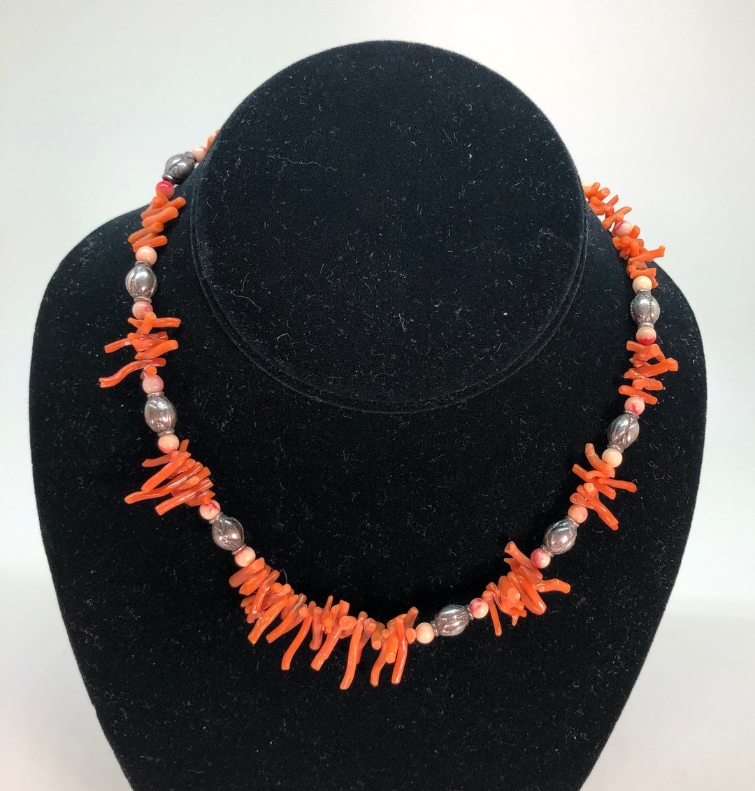 Vintage Sterling & Branch Coral Necklace 15 Inch Coral Necklace