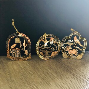 Vintage Ornaments US States Souvenir Brass Ornaments Set of 8 Assorted State Souvenir Las Vegas Arizona North Carolina Virginia ETC