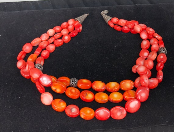 Natural Coral Necklace 17 Inch Red Bamboo Coral M… - image 2