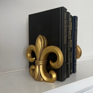 Vintage Bookends Fleur De Lis Gold Gilt Bookends Antique Bookends Book Lovers Gifts Gold Gilt Fleur De Lis Home Decor & Accents