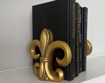 Vintage Bookends Fleur De Lis Gold Gilt Bookends Antique Bookends Book Lovers Gifts Gold Gilt Fleur De Lis Home Decor & Accents
