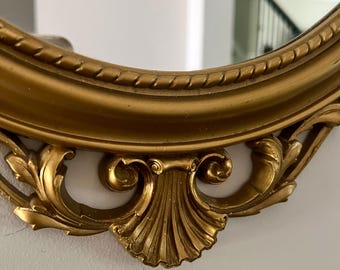 ヴィンテージオーバルゴールドギルトミラー：ハリウッドリージェンシー