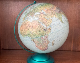 Vintage World Globe Globe Masters Post World Wall II Globe 12 Inch Blue World Globe On Green Metal Stand Featuring USSR  Zambia Ghana Korea