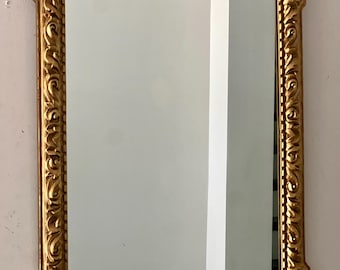 Ornate Gold Gilt Wood Frame Mirror: Hollywood Regency Decor (41” X