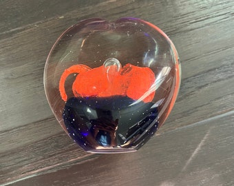 ヴィンテージ ペーパーウェイト オレンジ フラワー コバルトブルー