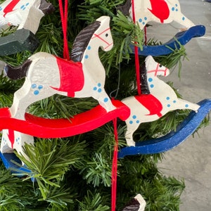 Vintage Wood Christmas Ornaments Set of 6 Wood Rocking Horse Christmas Tree Decor