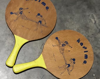 Lot de 2 Raquettes de Plage En Bois Robustes et