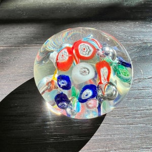 Vintage Murano Glass Paperweight With Muticolor  Millefiori Suspended Collectible Venetian Murano Glass Colorful Paperweight