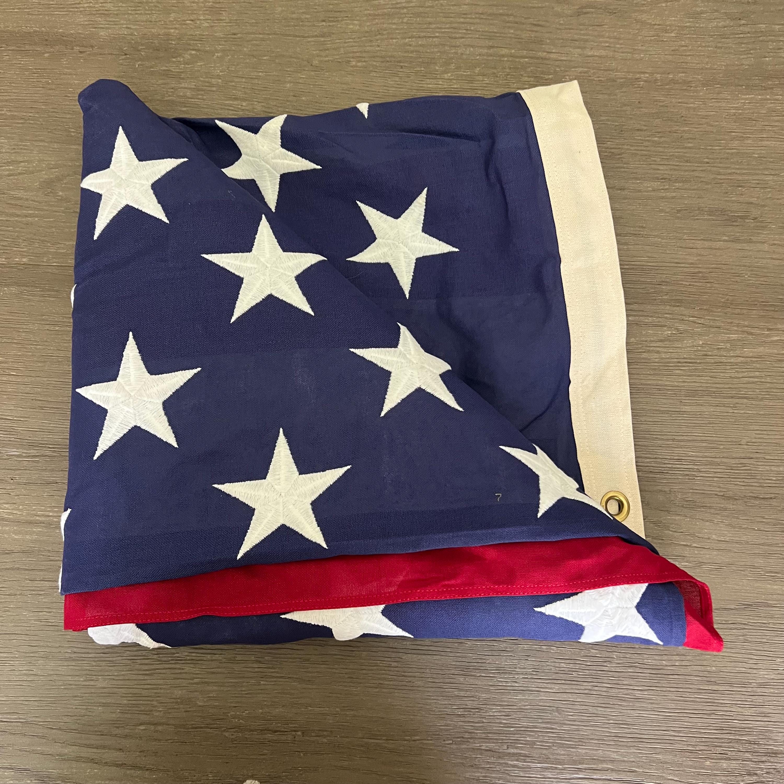 Vintage American Flag: Embroidered Stars, Sewn Stripes - 5x9.5 Ft