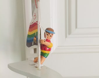 Vintage Sail Surfer Toy Ornament Birthday Cake Topper Vintage Painted Wood Toys Ornaments