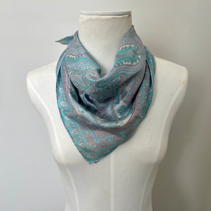 Paisley Blue Pink Pastel Silk Scarf 22 Inch Square Silk Echo Brand Silk Scarf Vintage Handrolled Edges
