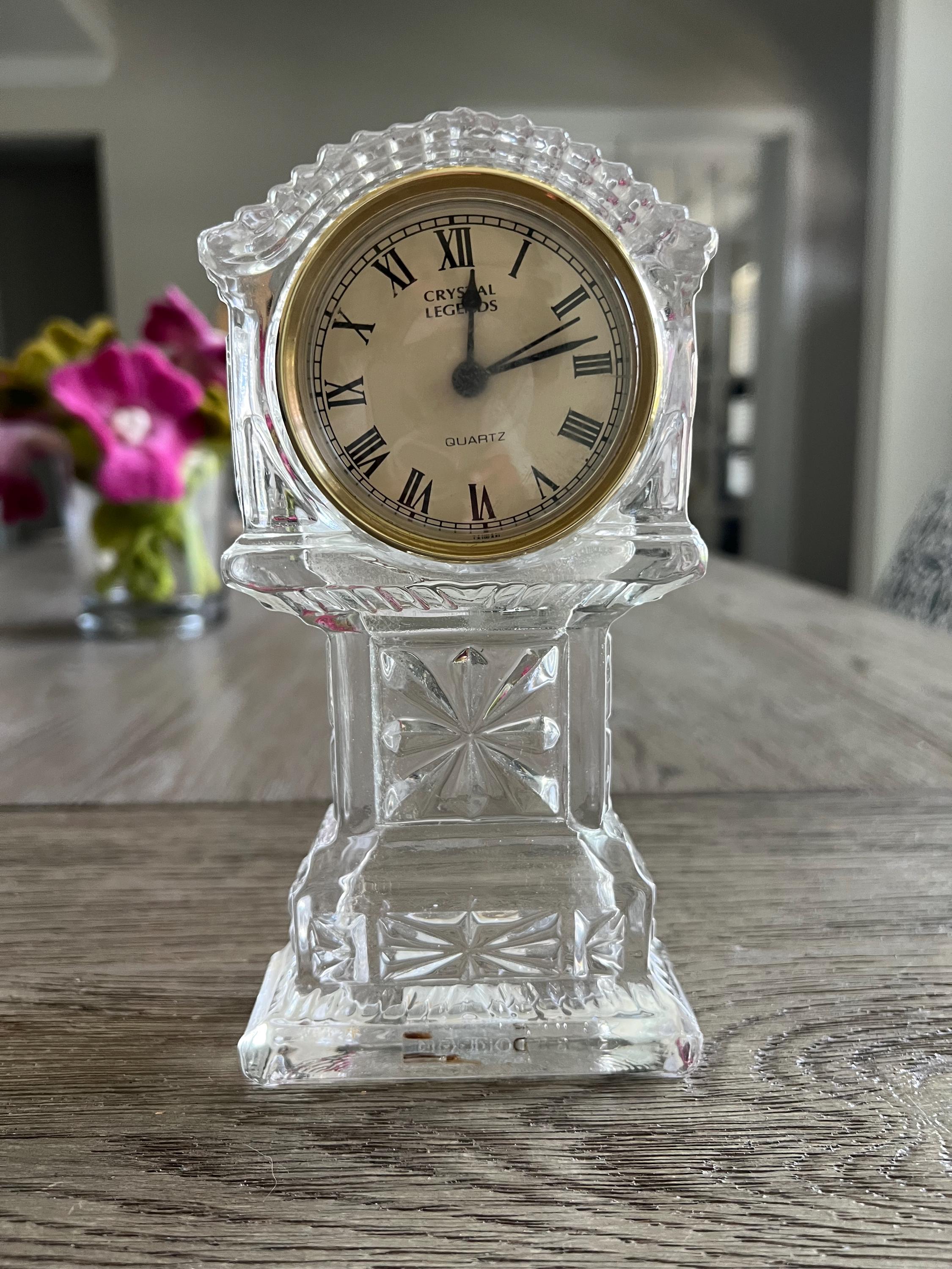 Vintage Lead Crystal Clock Tabletop Crystal Clock Roman Numerals