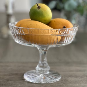Vintage Crystal Compote Pedestal Dish Glass Nut Candy Dish Eastern European Canal Row Houses Etched Hallmark