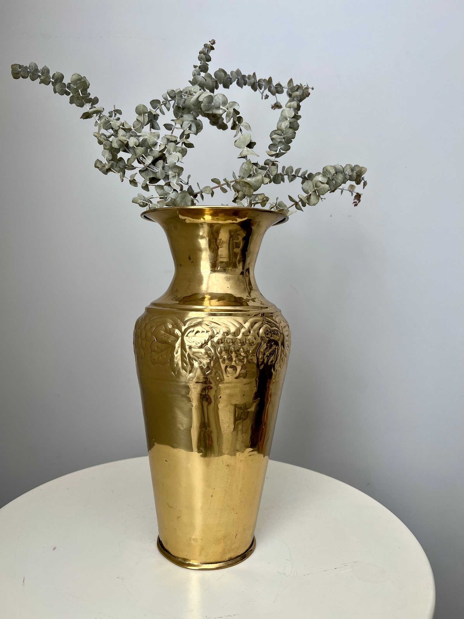 Vintage Large Gold Vase Solid Brass Vase Engraved Embossed Etsy