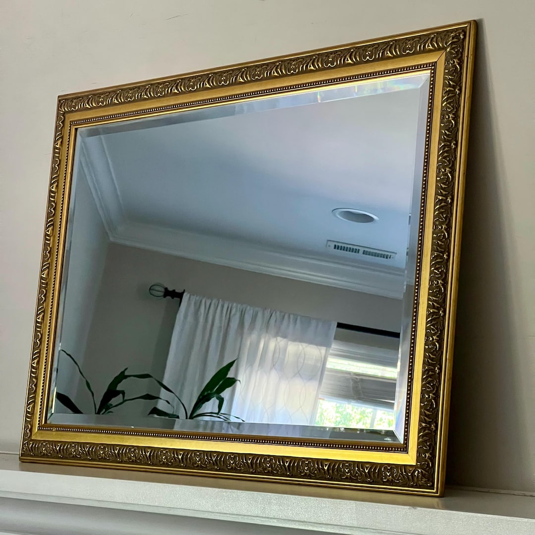 Vintage Ornate Gold Gilt Mirror: Carved Rectangular Wall Decor