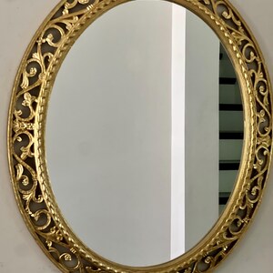 Vintage Syroco Mirror 35” x 29” Oval Large Gold Gilt Ornate Oval Framed Mirror Antique Syroco Gold Framed Mirror
