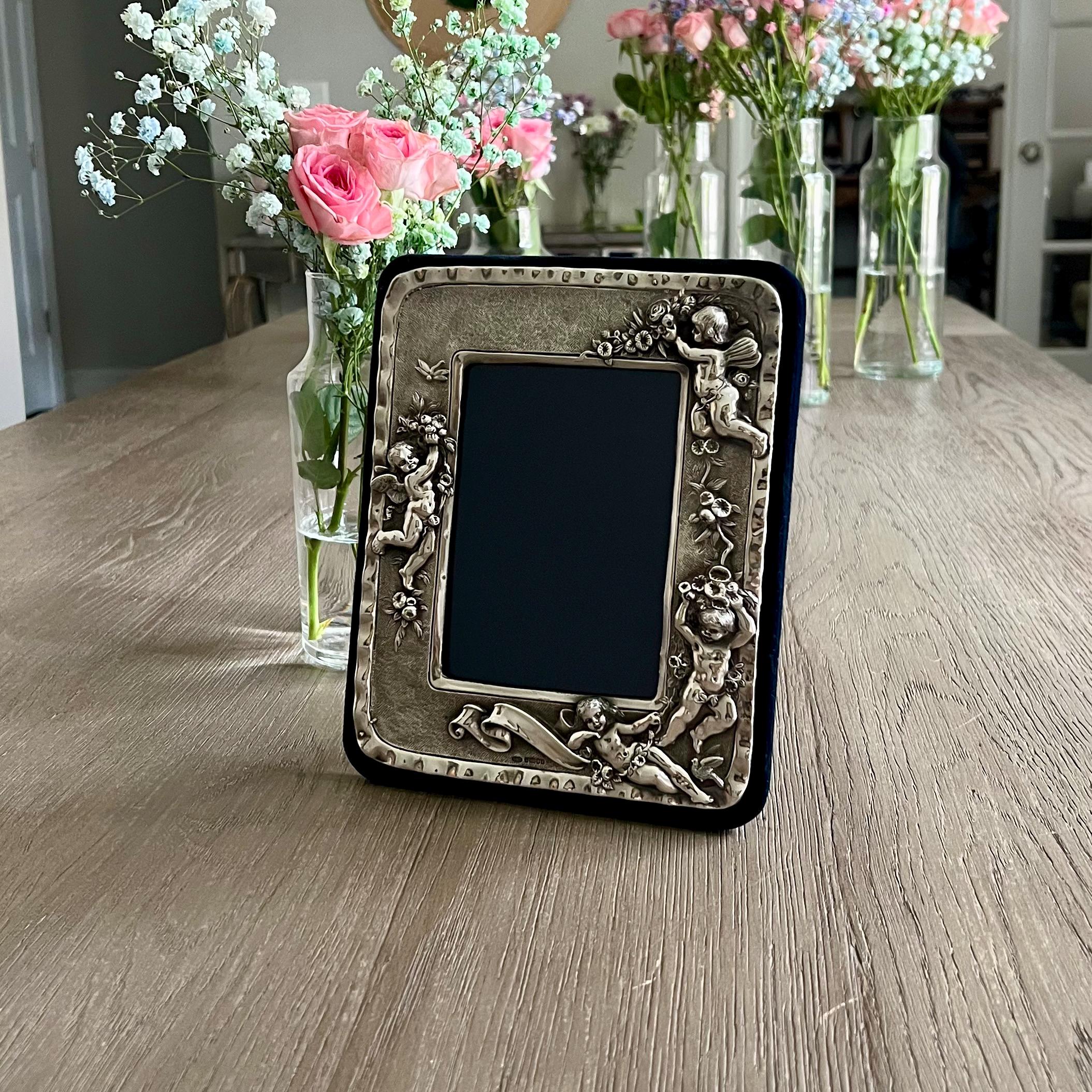 Vintage Sterling Silver Cherub Picture Frame: Renaissance Floral