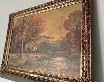 ロバート・ウッド署名付きキャンバス上の大きな油絵 '53, 秋の森の風景