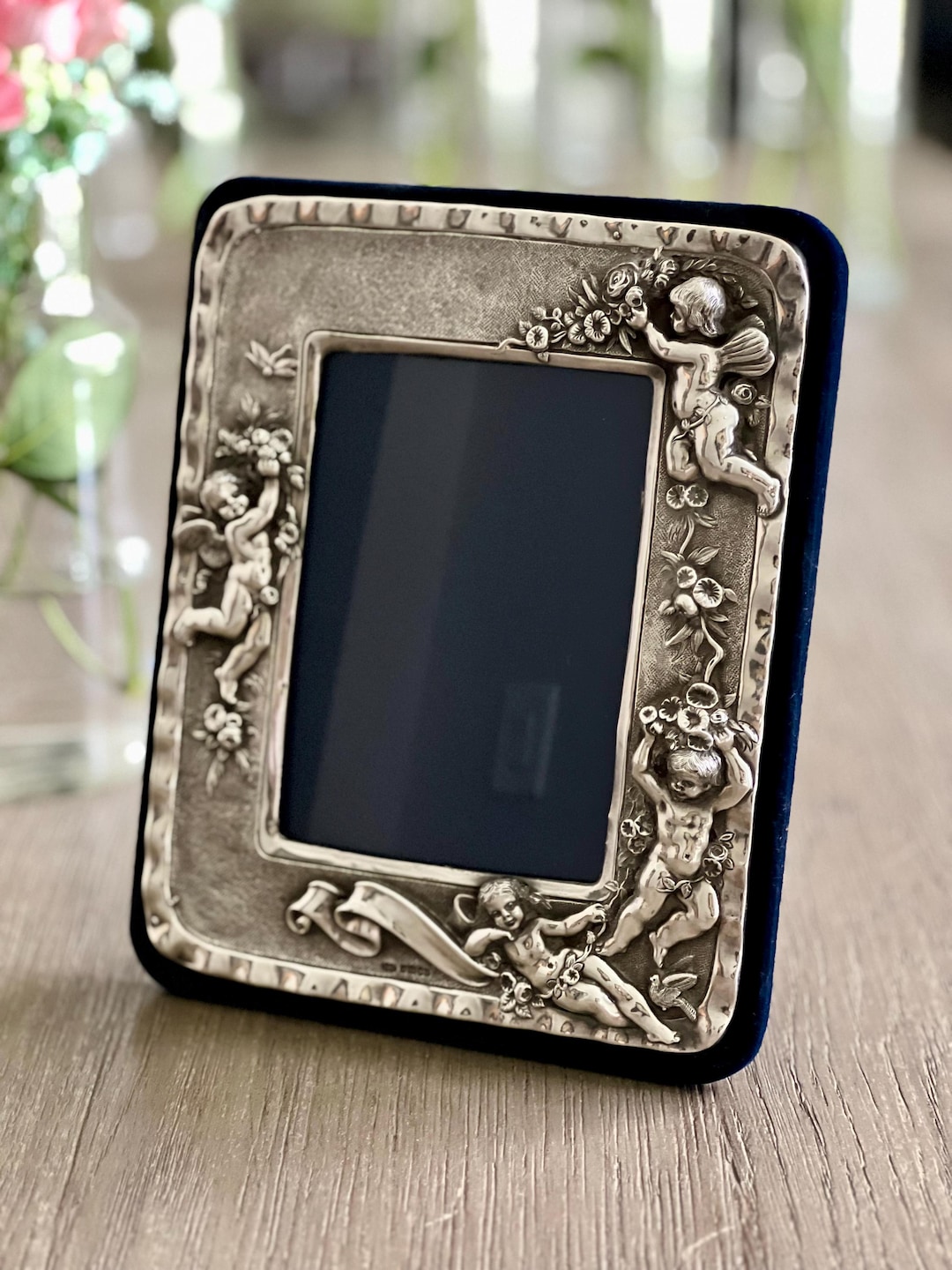 Vintage Sterling Silver Cherub Picture Frame: Renaissance Floral