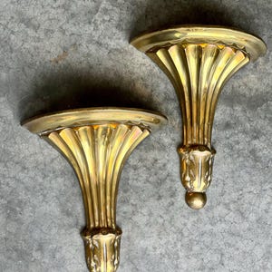 Solid Brass Wall Bracket Shelf Fluted Gold Shelves Set of 2 Floating Shelves 1960s Display Shelves Hollywood Regency Style