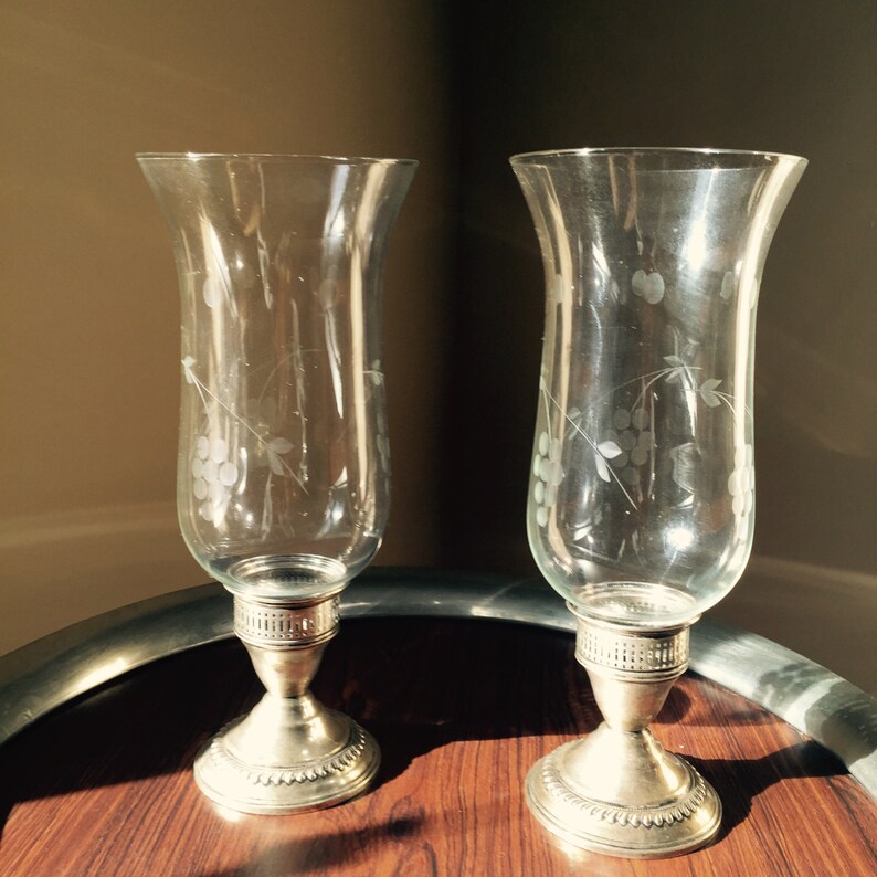Vintage Sterling Silver Candle Holders Hurricane Lamps Etched Etsy