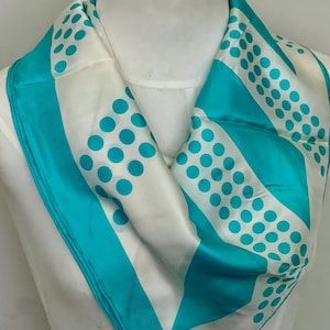 Vintage Blue Polka Dot 100% Silk Scarf 23 Inch Square Blue Light Blue White Silk Scarf Handrolled Made in Japan