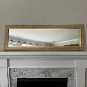 Gold Gilt Mirror Extra Long Rectangular 54” x 17.5” Carved Wood Framed Mirror Hollywood Regency Style Dressing Room Mirror