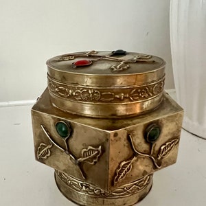 Vintage Brass Keepsake Urn Tea Box Hexagonal Brass Box Small Embellished Brass Keepsake Box