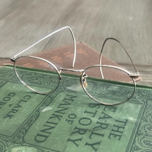 Antique Oval Eyeglasses Handcrafted 12 KGF White Gold Filled Wire Wraparound Over The Ear Eyeglasses
