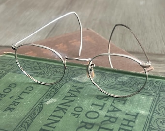 Antique Oval Eyeglasses Handcrafted 12 KGF White Gold Filled Wire Wraparound Over The Ear Eyeglasses