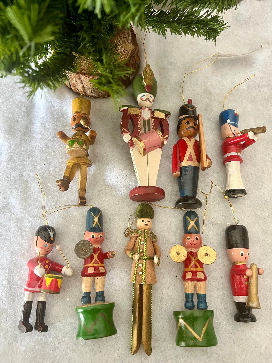 Vintage Marching Band Christmas Ornaments Hand Painted Wood Assorted