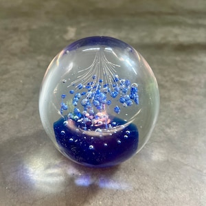 Vintage Paperweight Oval Cobalt Blue Suspended Bubbles Chandelier Style Large Oval Art Glass Paperweight