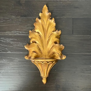 Gold Gilt Ornate Wall Sconce Large Single Candle Holder Gold Oak Leaves Wall Sconce  Art Nouveau Hollywood Regency Style Gilded Home Decor