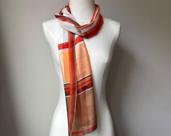 Vintage Oscar de la Renta Silk Scarf: Orange, Yellow & Brown Stripes, 59 Inch