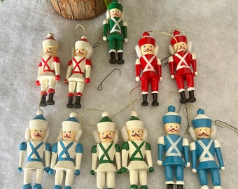 Vintage Toy Soldiers Christmas Ornaments Hand Painted Wood  Ornaments Set of 11  Collectible Toy Soldier Christmas/ Holiday Decor