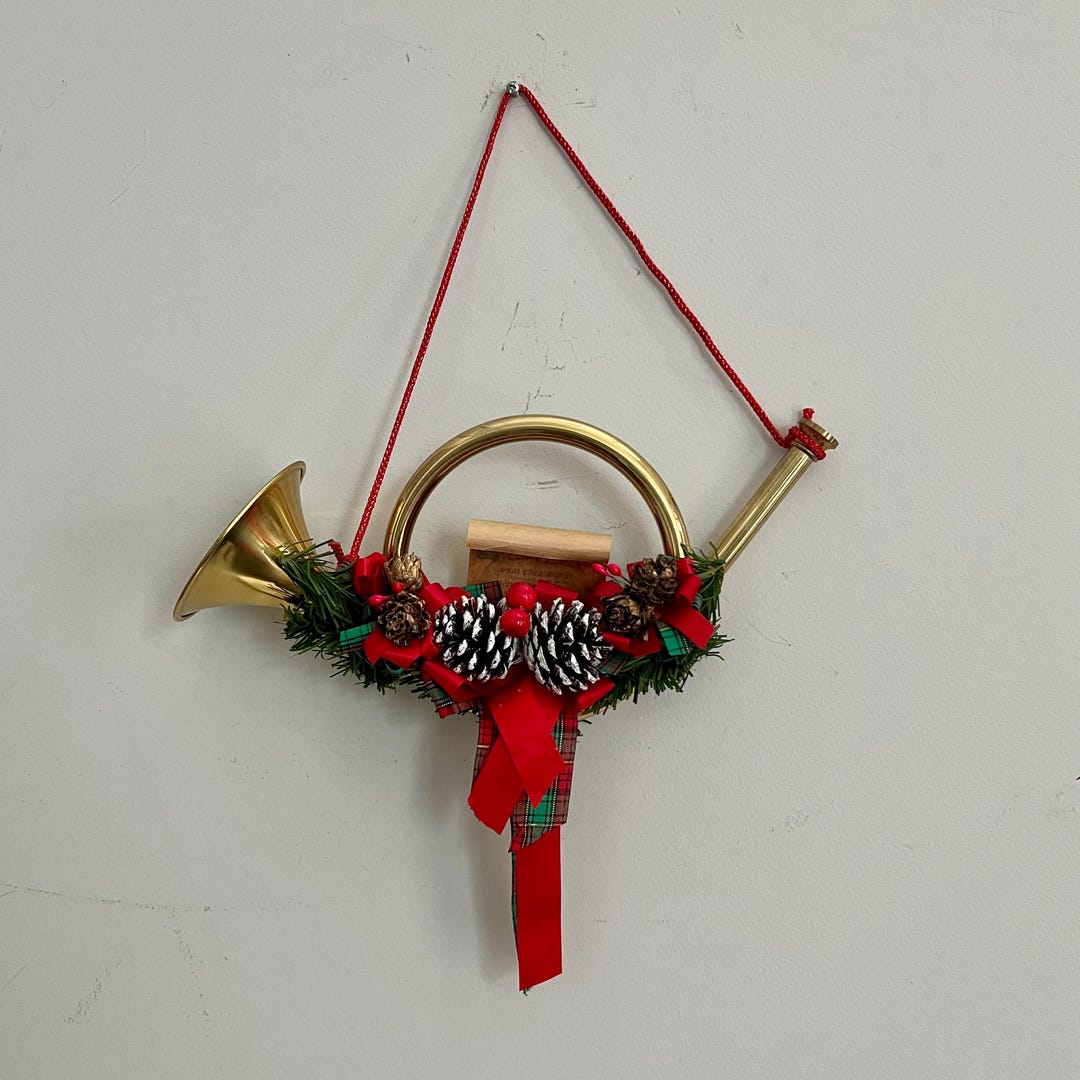 Brass French Horn Christmas Door Hanger: Vintage Holiday Decor - Etsy