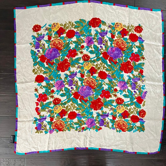 Floral Silk Scarf Jeannene Booher Bold Colorful R… - image 3