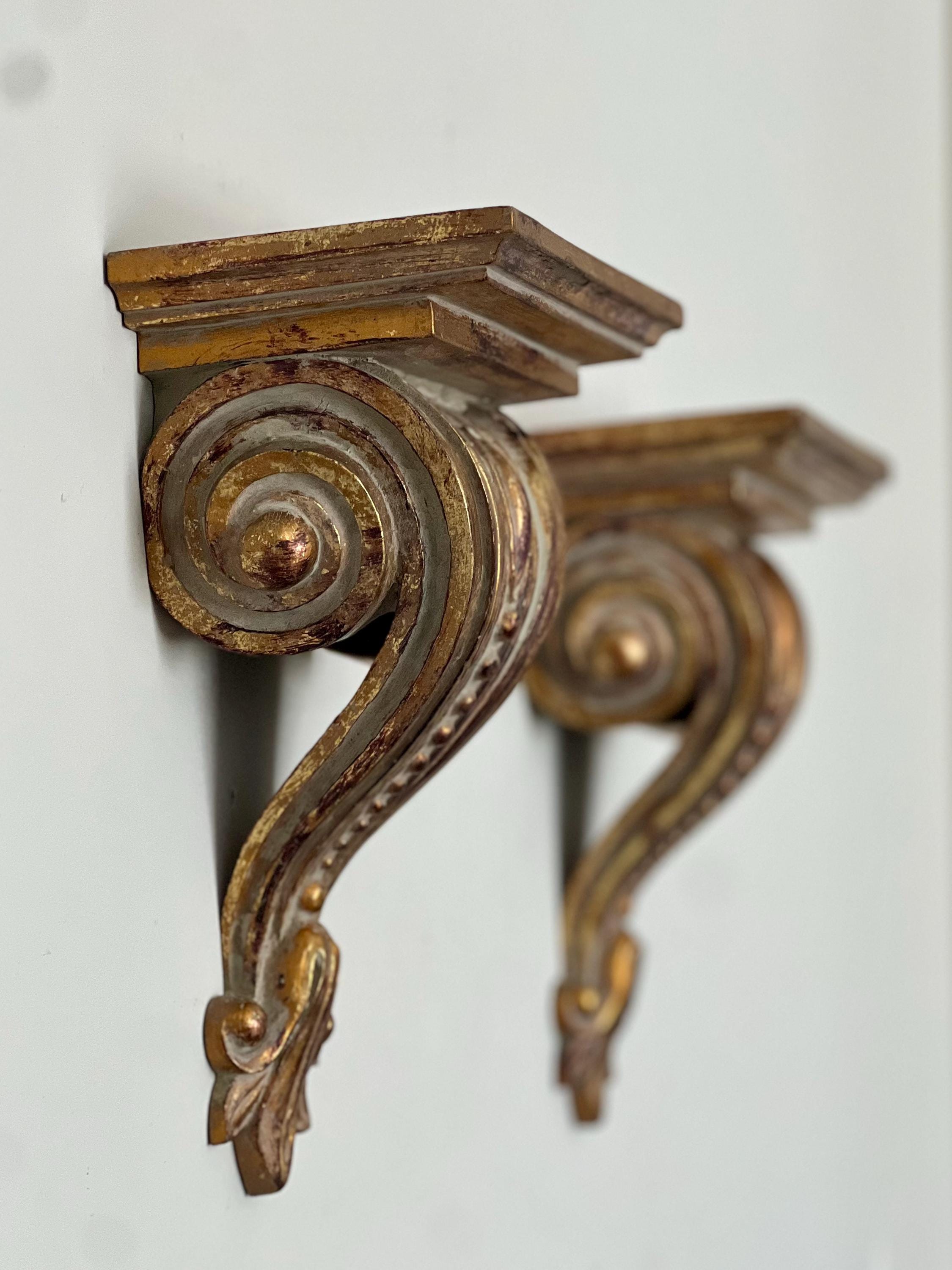 Gold Gilt Wall Brackets Fluted Gold Shelves Set of 2 Large Gold Floating Shelves 1960s Display Shelves Hollywood Regency Style