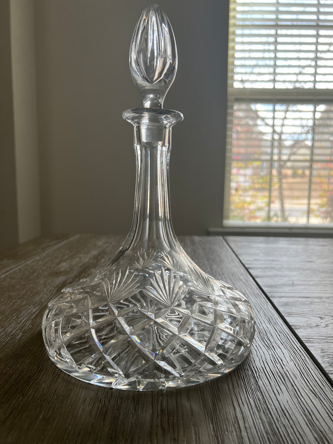 Vintage Ships Decanter Large Crystal Decanter Flat Wide Bottom