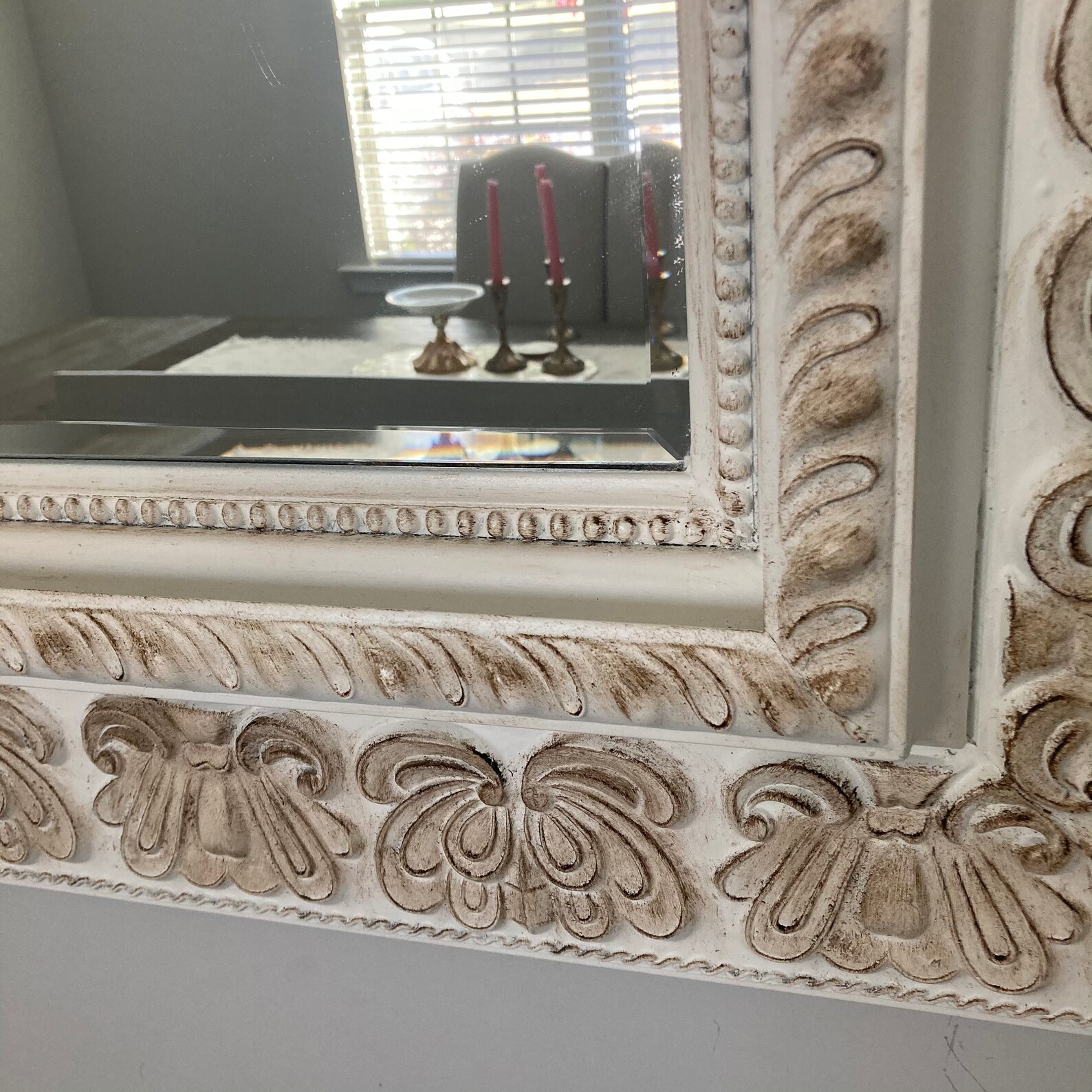 Distressed Whitewash Wood Frame Mirror Extra Large Carved Etsy