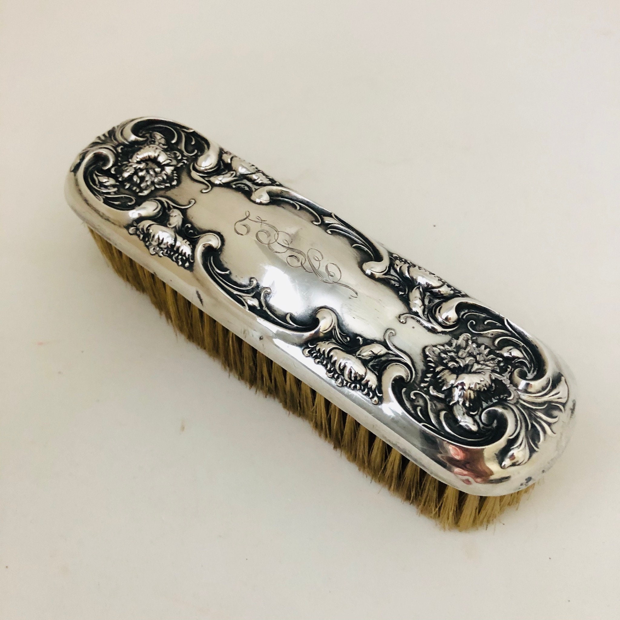 DEC 17 1895 Clothes Brush Sterling Silver 925 Fine Victorian Horse Hair